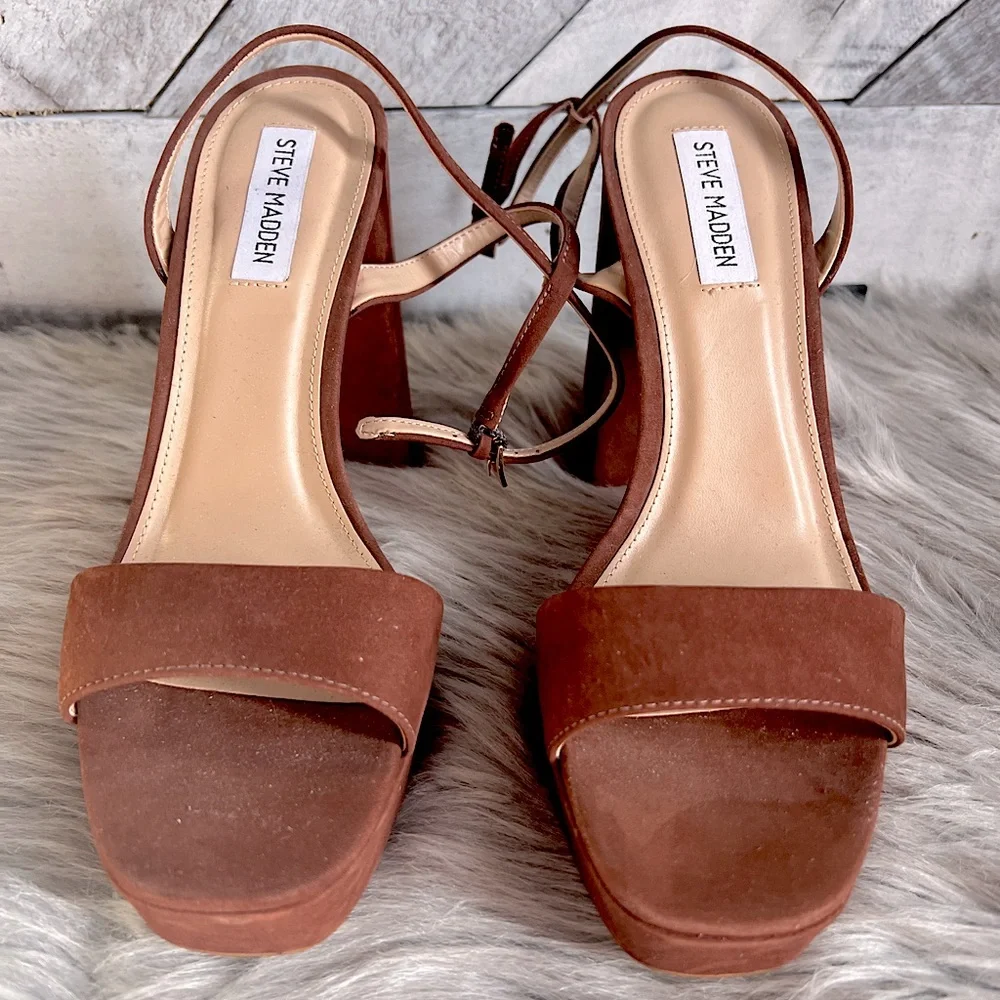 STEVE MADDEN LESSA NUBUCK ANKLE STRAP PLATFORM HEELS    SIZE 9.5 - Picture 5 of 12